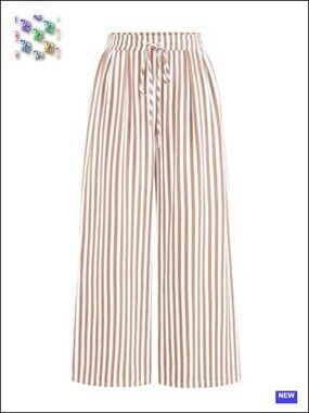 PRETTYGARDEN Women's Elastic Waist Striped Lightweight Palazzo Pants Lounge